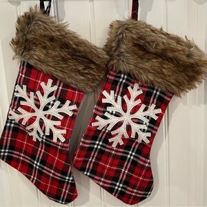 Plaid Christmas Stockings with Snowflake Design And Faux Fur